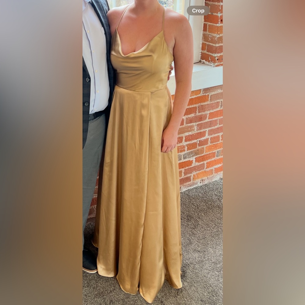 David's Bridal/Galina Gold Maxi A-Line Dress
